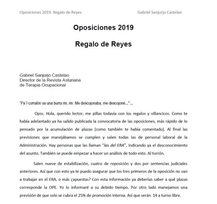 OPOSICIONES 2019, REGALO DE REYES. Gabriel Sanjurjo Castelao