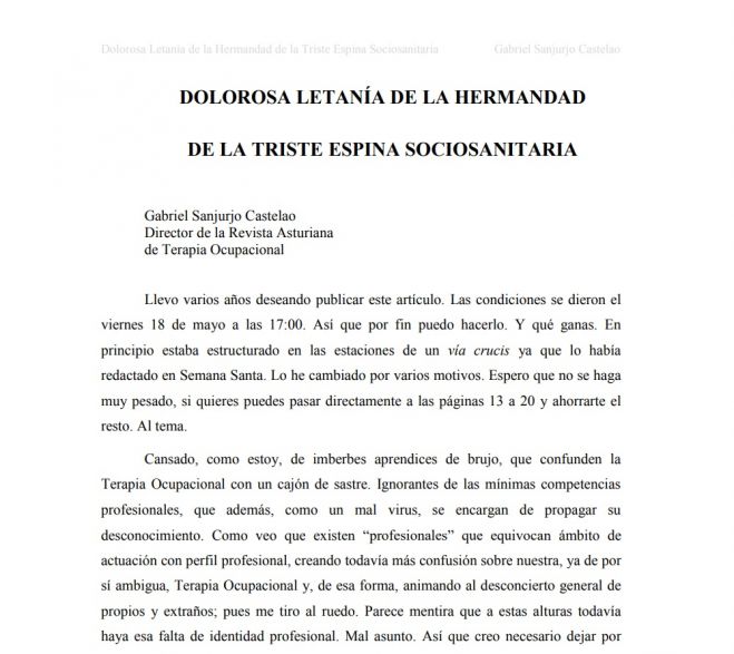 Dolorosa Letanía de la Hermandad de la Triste Espina Sociosanitaria censurada. Gabriel Sanjurjo Castelao