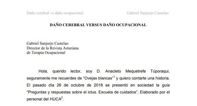 DAÑO CEREBRAL VERSUS DAÑO OCUPACIONAL. Gabriel Sanjurjo Castelao